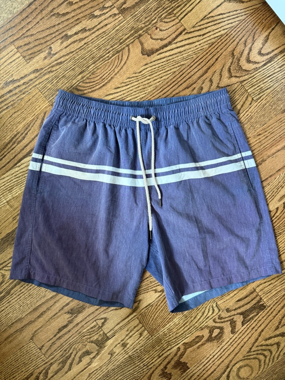 Fair Harbor Blue Swim Trunks with White Double Stripe Size XL